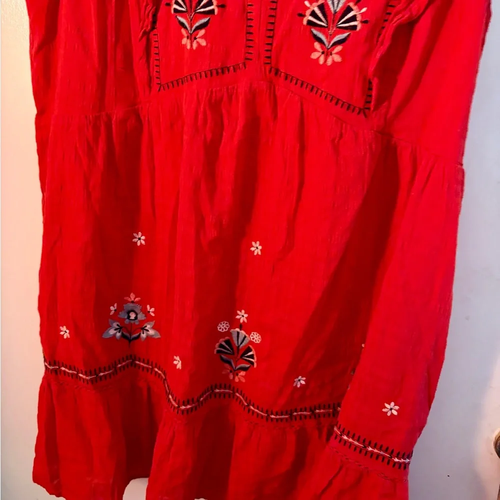 Knox Rose Red Dress with Blue Embroidery Size Large Lined 💯 Cotton - Picture 4 of 11